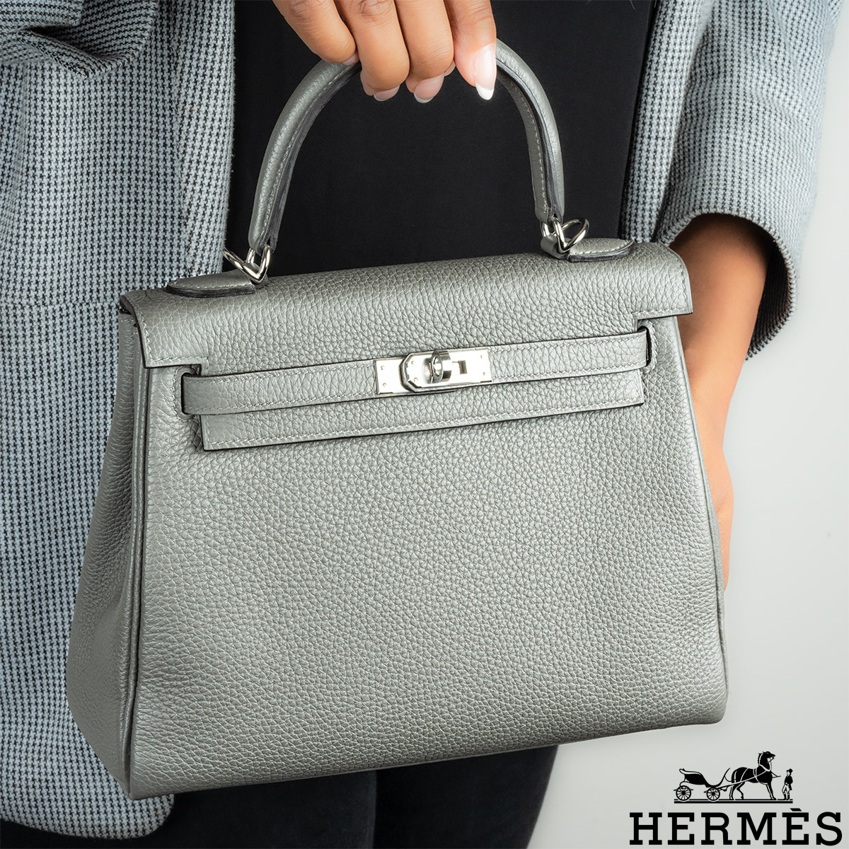 Hermés Kelly 25cm Gris Meyer Veau Togo PHW